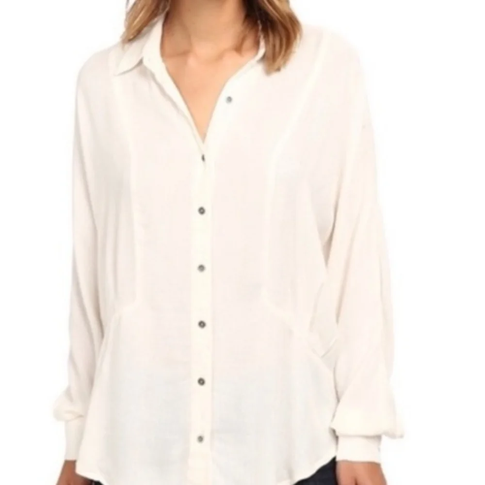Free People Cream Button-Down Shirt MED 1398